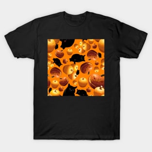 Black Cat and Pumpkins Tossed on Orange Repeat 5748 T-Shirt